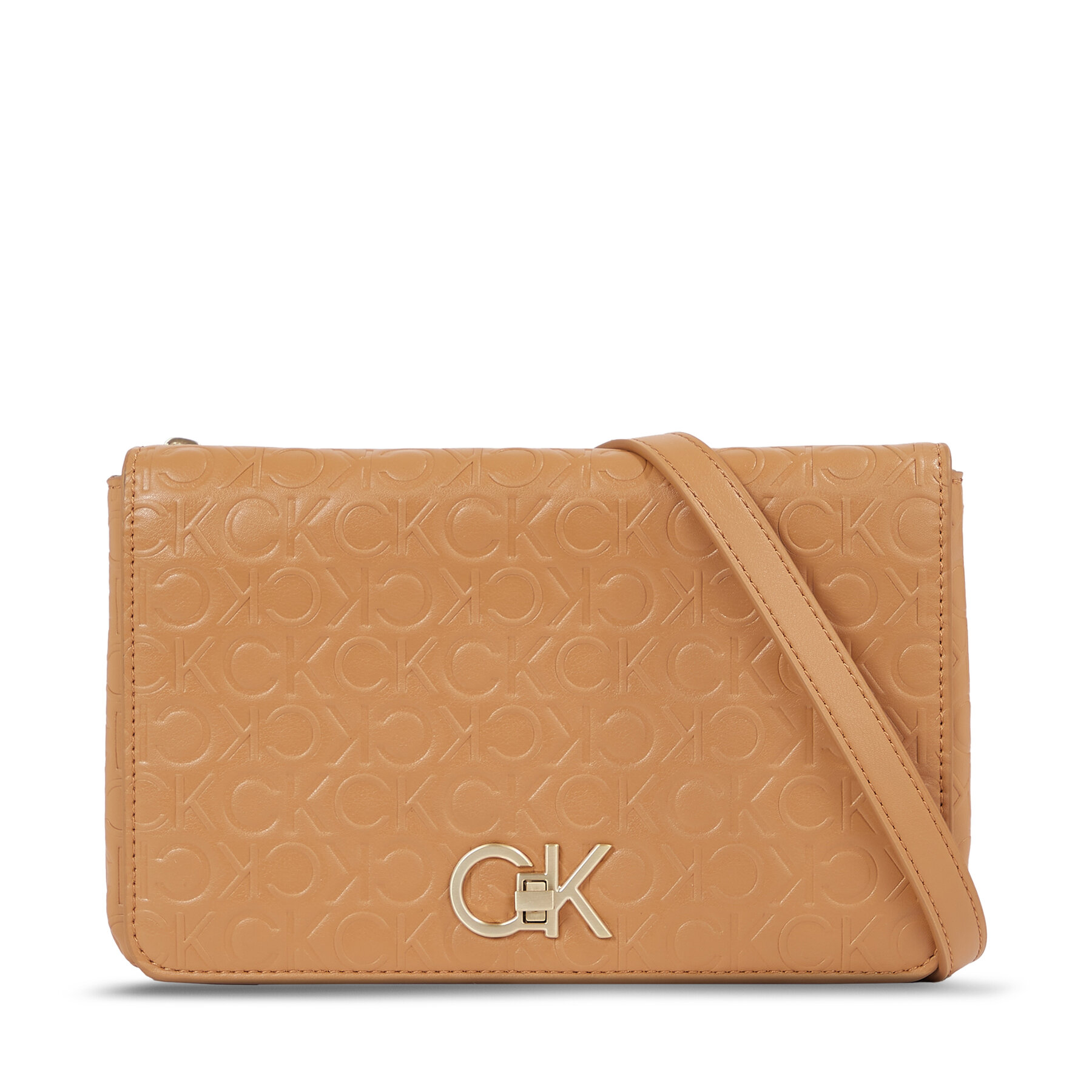 Handtasche Calvin Klein Re-Lock Double Gusett Xbody-Emb K60K611532 Brown Sugar GA5 von Calvin Klein