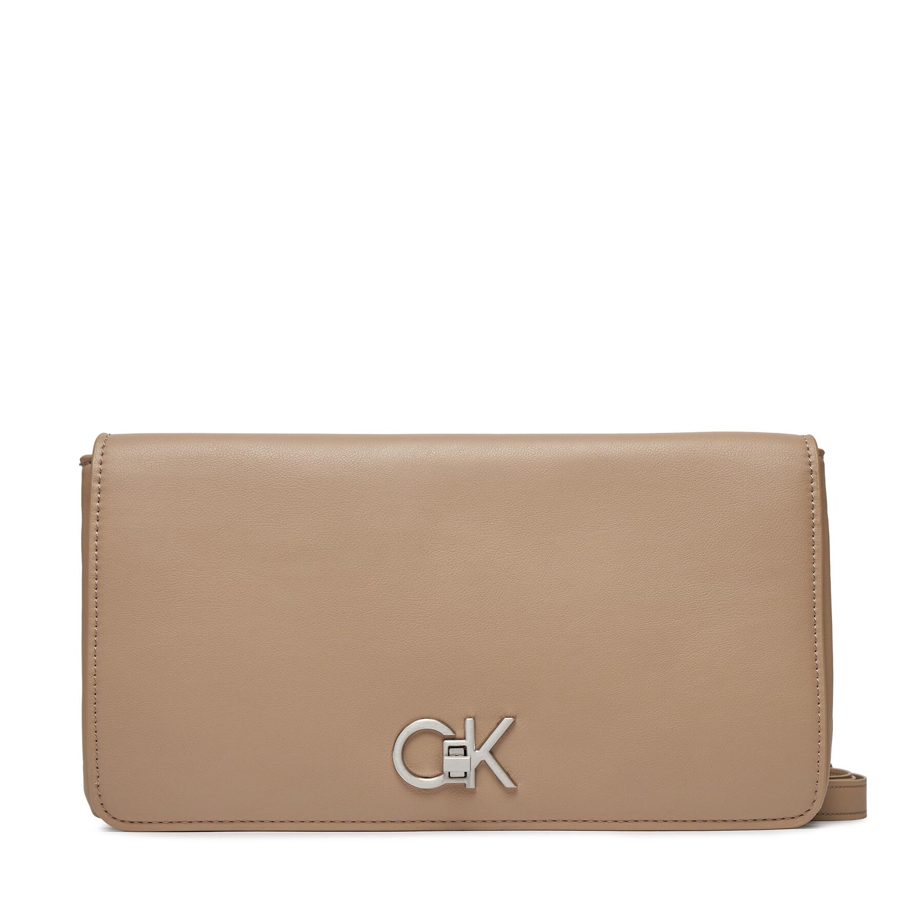 Handtasche Calvin Klein Re-Lock Double Gusette K60K611336 Silver Mink PFA von Calvin Klein