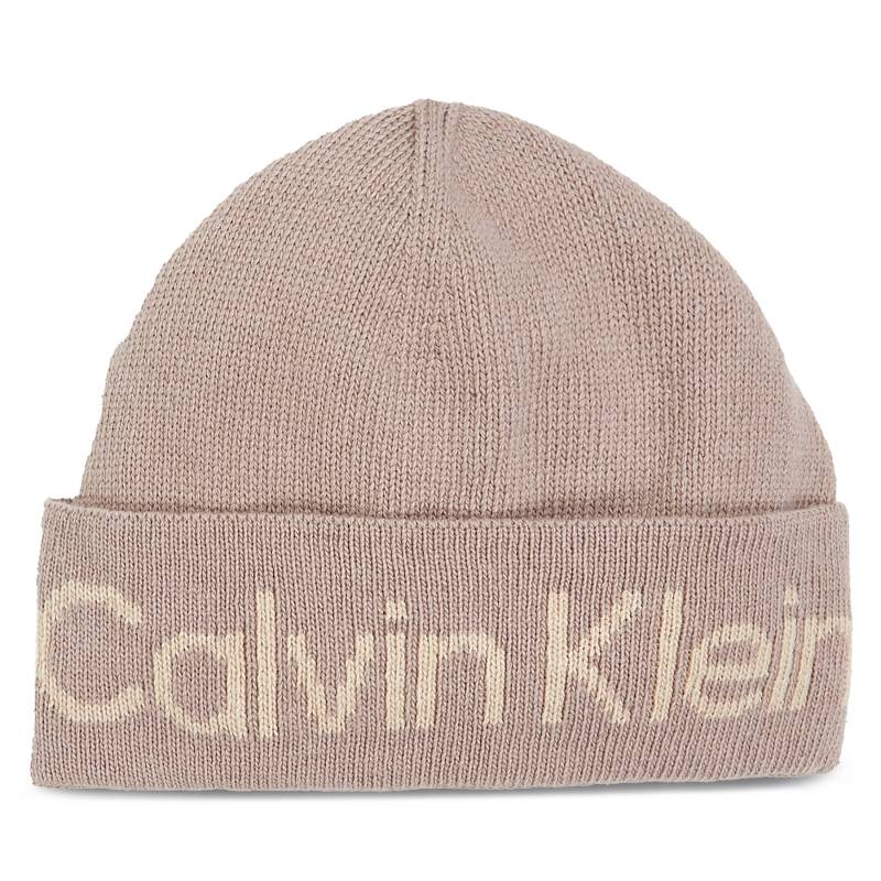 Mütze Calvin Klein Logo Reverso Tonal Beanie K60K611151 Beige von Calvin Klein