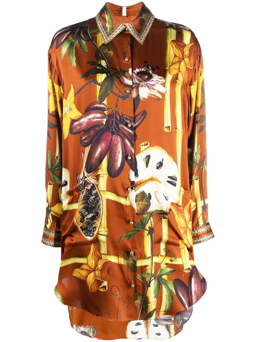 Camilla abstract-print longline silk shirt - Brown von Camilla