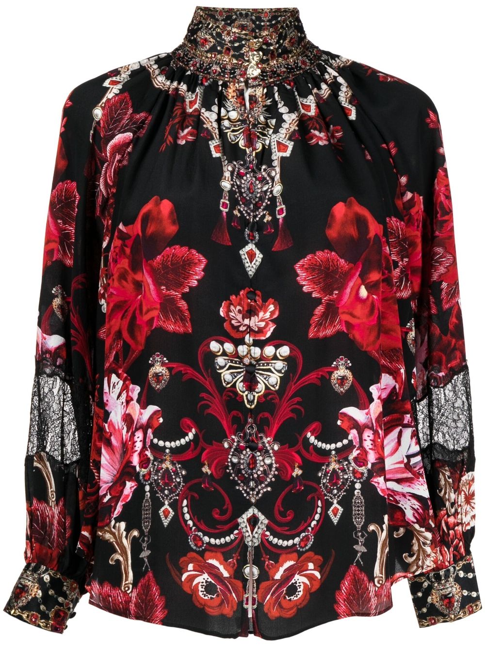 Camilla floral-print buttoned high-neck blouse - Black von Camilla