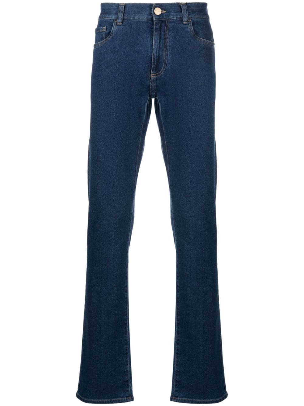 Canali logo-patch slim-cut jeans - Blue von Canali