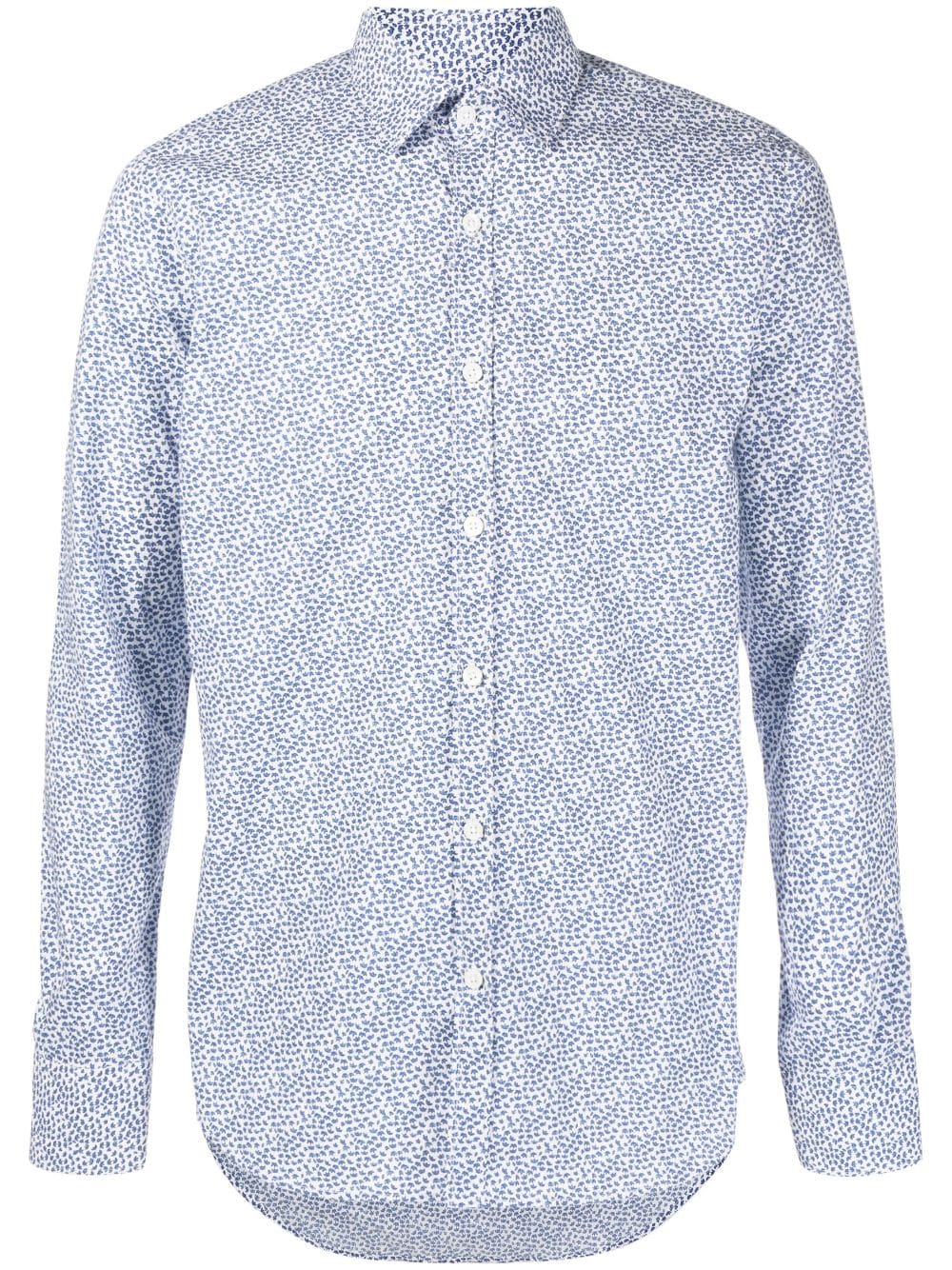 Canali micro leaf-print cotton shirt - Blue von Canali
