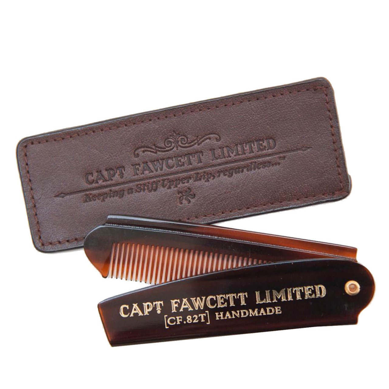 Capt. Fawcett Tools - Folding Pocket Beard Comb with Leather Case von Captain Fawcett