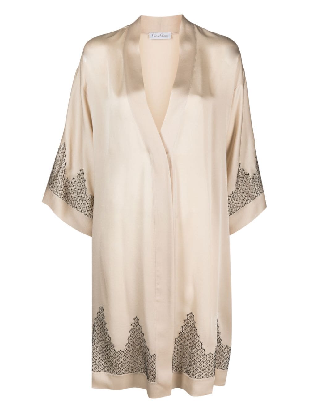 Carine Gilson Calais-Caudry lace silk robe - Neutrals von Carine Gilson