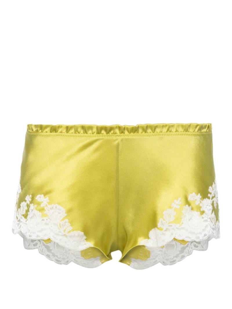 Carine Gilson lace-trim silk pyjama shorts - Yellow von Carine Gilson