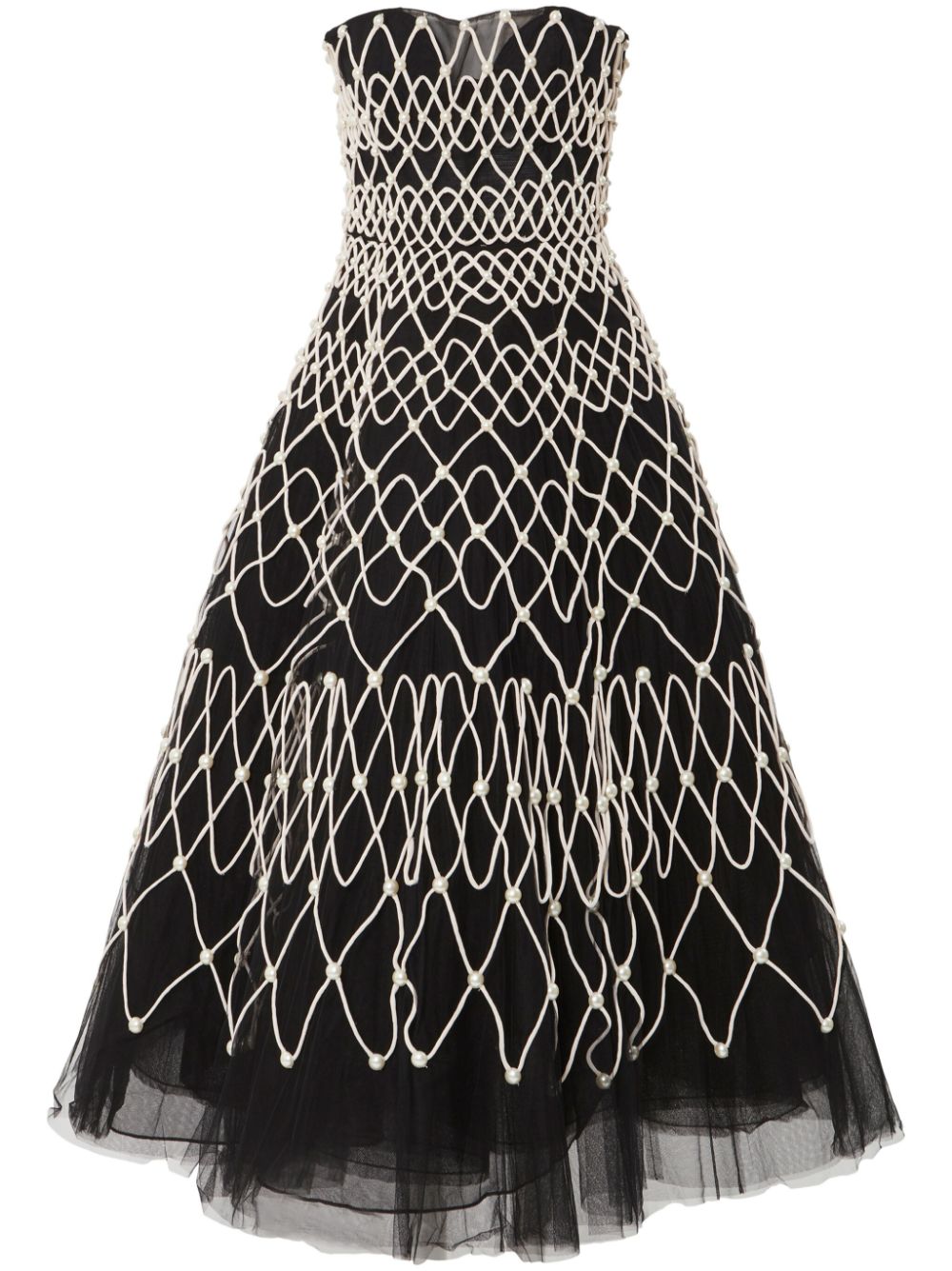 Carolina Herrera faux pearl-detail strapless midi dress - Black von Carolina Herrera