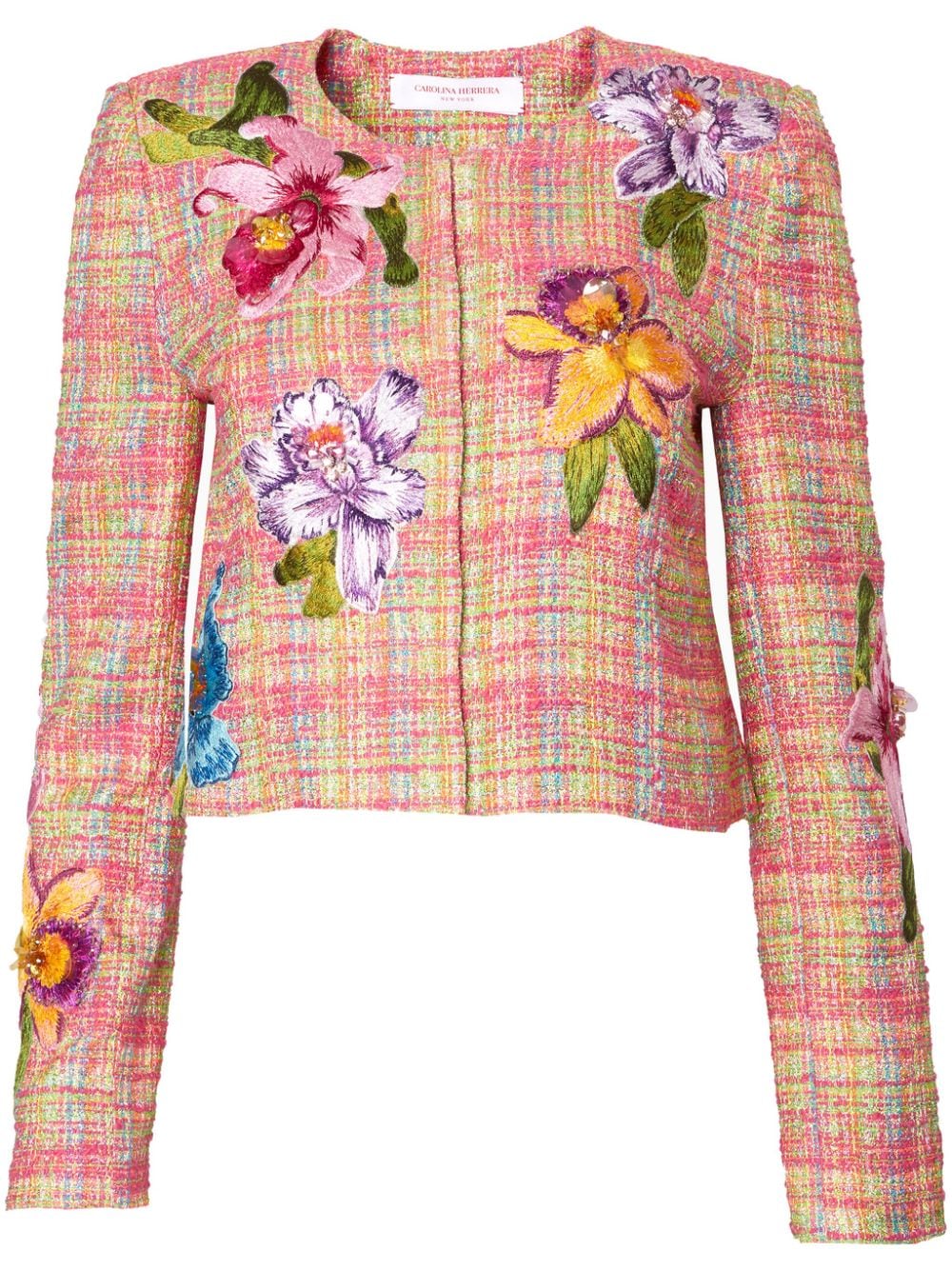Carolina Herrera floral-embroidered tweed jacket - Pink von Carolina Herrera