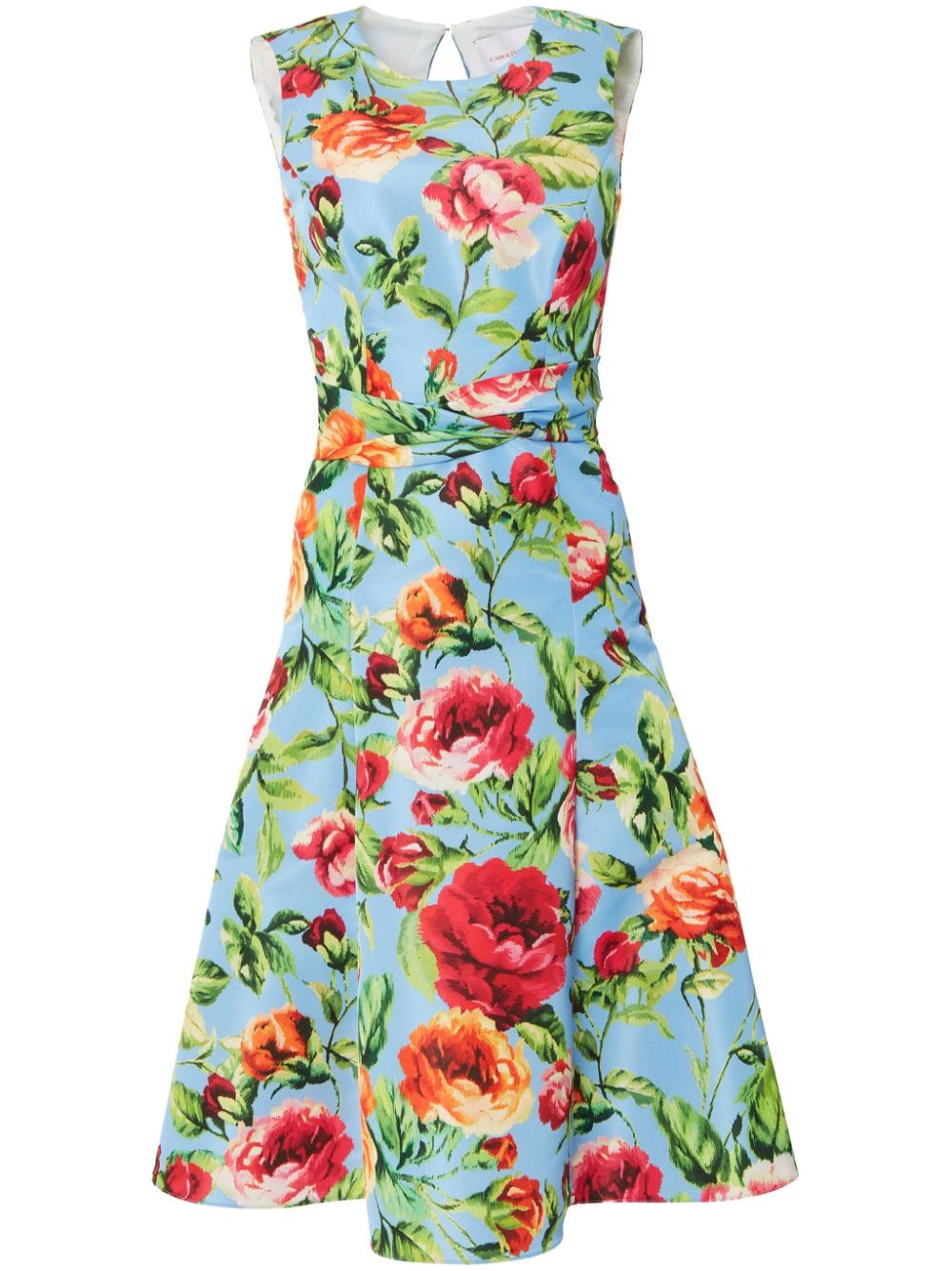 Carolina Herrera rose-print twist-detail flared dress - Blue von Carolina Herrera