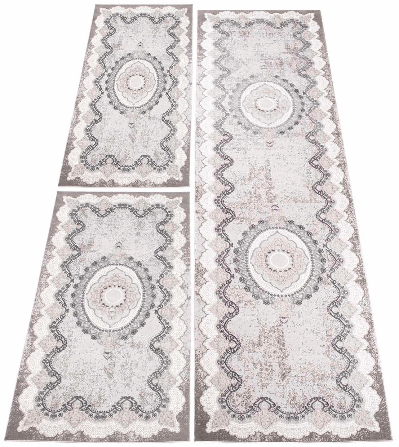 Carpet City Bettumrandung »Platin 7742«, (3 tlg.), Bettvorleger, Ornamente, Glänzend durch Polyester, Läufer-Set von Carpet City