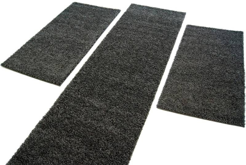 Carpet City Bettumrandung »Shaggi uni 500«, (3 tlg.), Shaggy Bettvorleger, Uni-Farben, Läuferset Langflor, Weich von Carpet City