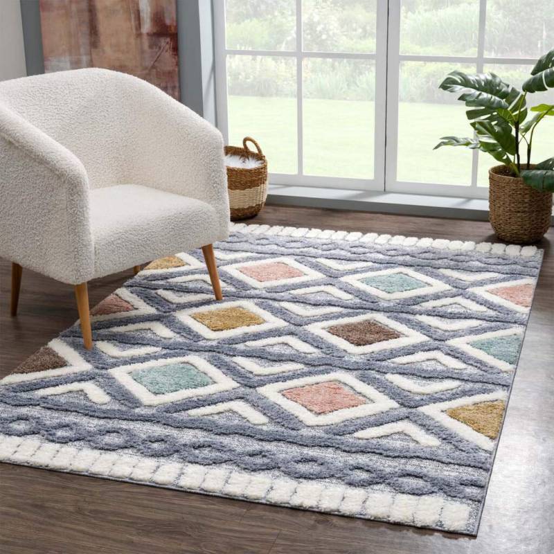 Carpet City Hochflor-Teppich »Focus 3382«, rechteckig, 20 mm Höhe, Boho-Teppich, Hochtief-Muster/ 3D-Effekt, für Wohnzimmer, Schlafzimmer von Carpet City