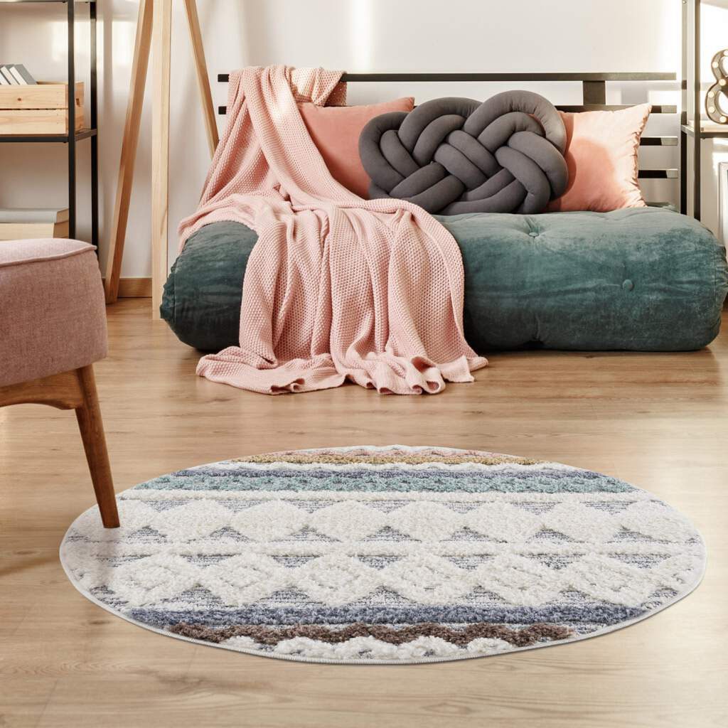 Carpet City Hochflor-Teppich »Focus 3013«, rund, 20 mm Höhe, Boho-Teppich, Hochtief-Muster/ 3D-Effekt, für Wohnzimmer, Schlafzimmer von Carpet City
