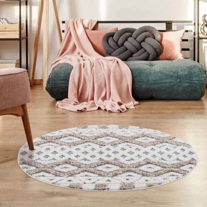 Carpet City Hochflor-Teppich »Focus 3050«, rund, 20 mm Höhe, Boho-Teppich, Hochtief-Muster/ 3D-Effekt, für Wohnzimmer, Schlafzimmer von Carpet City
