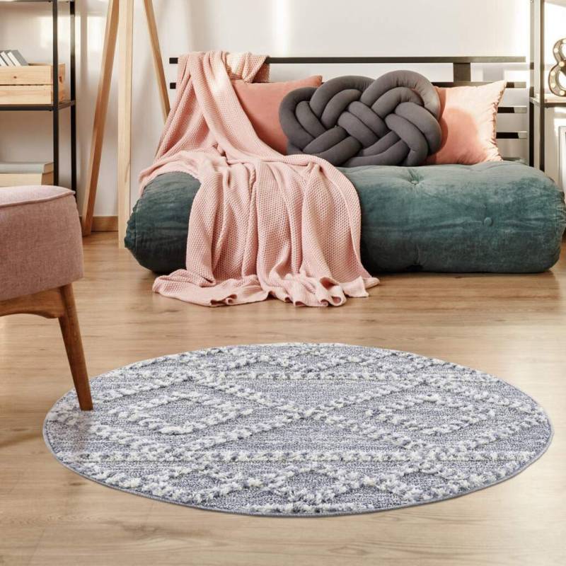 Carpet City Hochflor-Teppich »Focus 3022«, rund, 20 mm Höhe, Boho-Teppich, Hochtief-Muster/ 3D-Effekt, für Wohnzimmer, Schlafzimmer von Carpet City