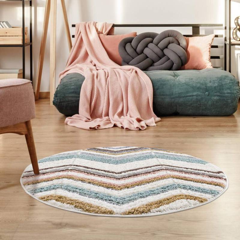 Carpet City Hochflor-Teppich »Focus 3009«, rund, 20 mm Höhe, Boho-Teppich, Hochtief-Muster/ 3D-Effekt, für Wohnzimmer, Schlafzimmer von Carpet City
