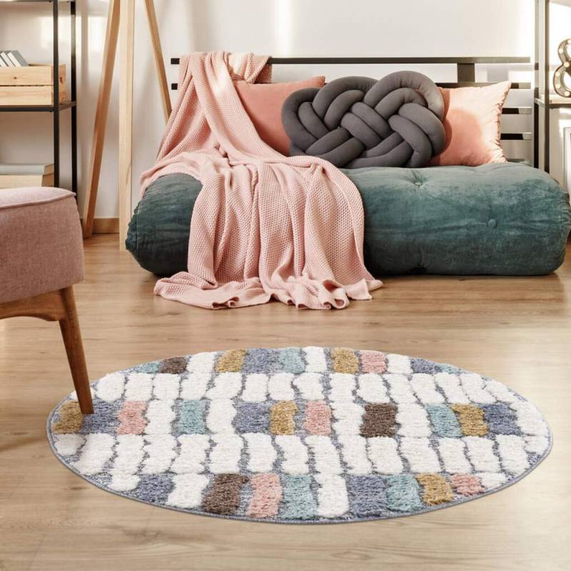 Carpet City Hochflor-Teppich »Focus 3032«, rund, 20 mm Höhe, Boho-Teppich, Hochtief-Muster/ 3D-Effekt, für Wohnzimmer, Schlafzimmer von Carpet City