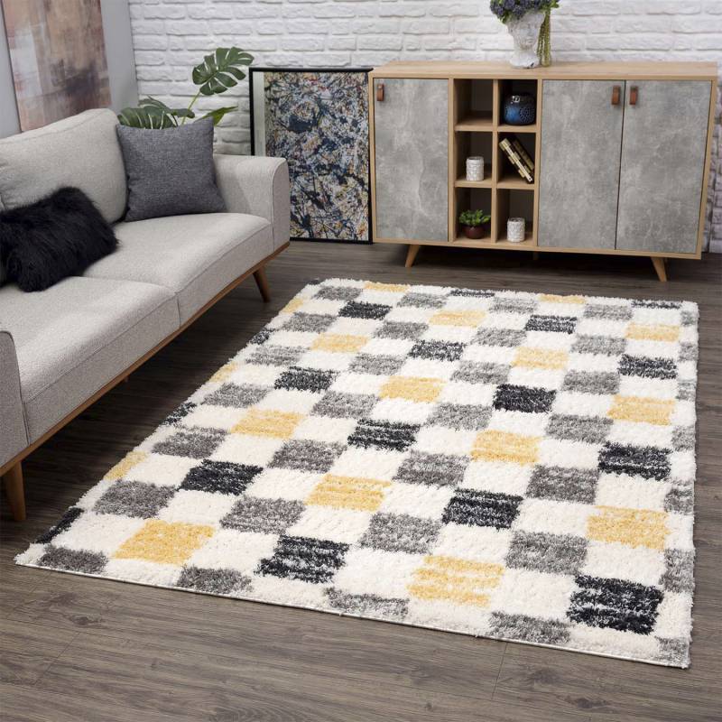 Carpet City Hochflor-Teppich »Pulpy 554«, rechteckig, 30 mm Höhe, Läufer, weich, Karo-Optik, Wohnzimmer, Schlafzimmer, Kinderzimmer von Carpet City