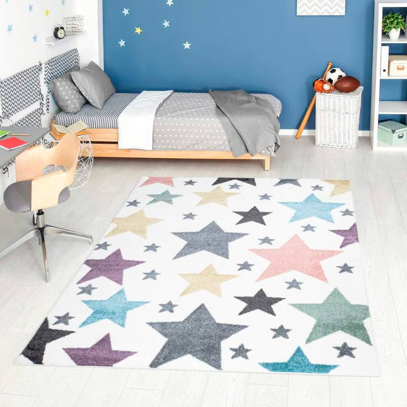 Carpet City Kinderteppich »ANIME903«, rechteckig, 11 mm Höhe, Kinderzimmer Teppich Modern mit Mond, Blumen, Wolken, Creme, Multi von Carpet City