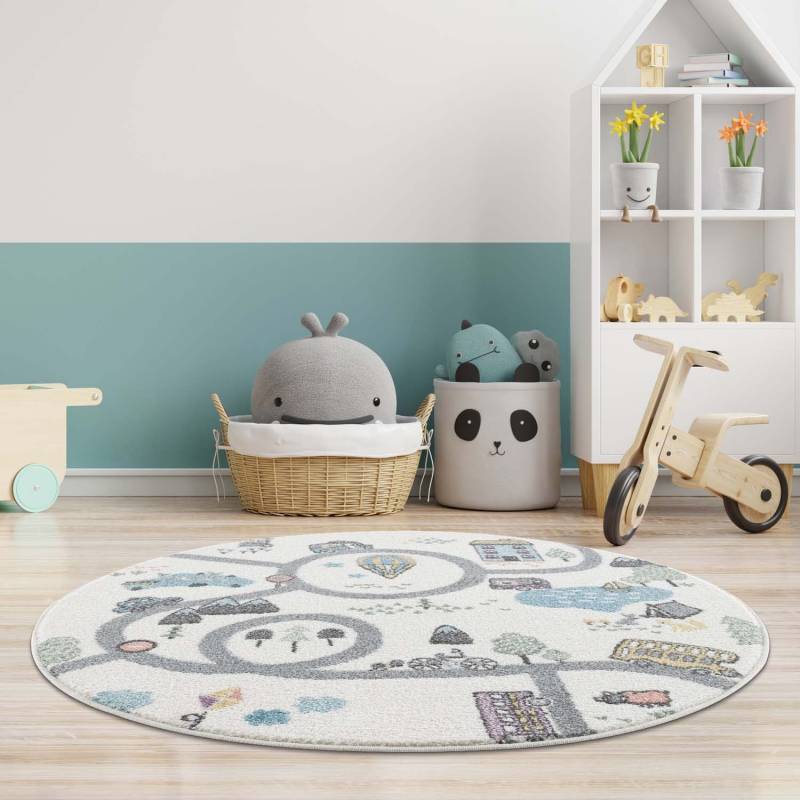 Carpet City Kinderteppich »Anime9376«, rund, 11 mm Höhe, Strassen-Spiel-Teppich, Auto, Weicher Flor, Pflegeleicht, Kinderzimmer von Carpet City