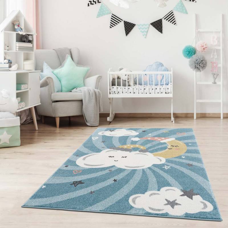 Carpet City Kinderteppich »Anime9380«, rechteckig, 11 mm Höhe, Teppich Mond, Wolken, Sterne, Weicher Flor von Carpet City
