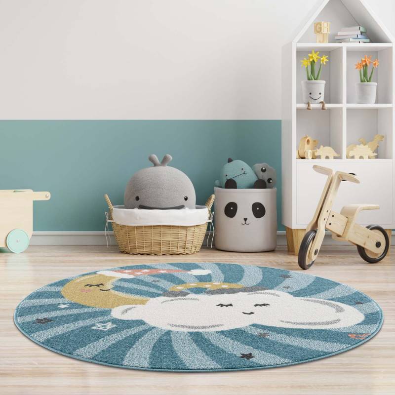Carpet City Kinderteppich »Anime9380«, rund, 11 mm Höhe, Teppich Mond, Wolken, Sterne, Weicher Flor von Carpet City