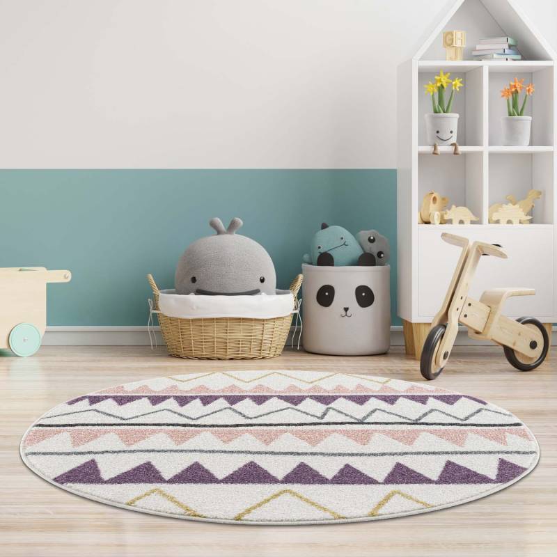 Carpet City Kinderteppich »Anime9382«, rund, 11 mm Höhe, Spielteppich, Zickzack, Weicher Flor, Pflegeleicht, Kinderzimmer von Carpet City