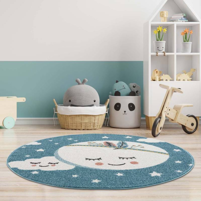 Carpet City Kinderteppich »Anime9383«, rund, 11 mm Höhe, Sternen-Teppich mit Mond, Weicher Flor, Pflegeleicht, Kinderzimmer von Carpet City