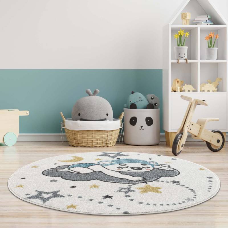 Carpet City Kinderteppich »Anime9385«, rund, 11 mm Höhe, Babyteppich, Sterne, Mond, Nachthimmel, Weicher Flor, Pflegeleicht von Carpet City