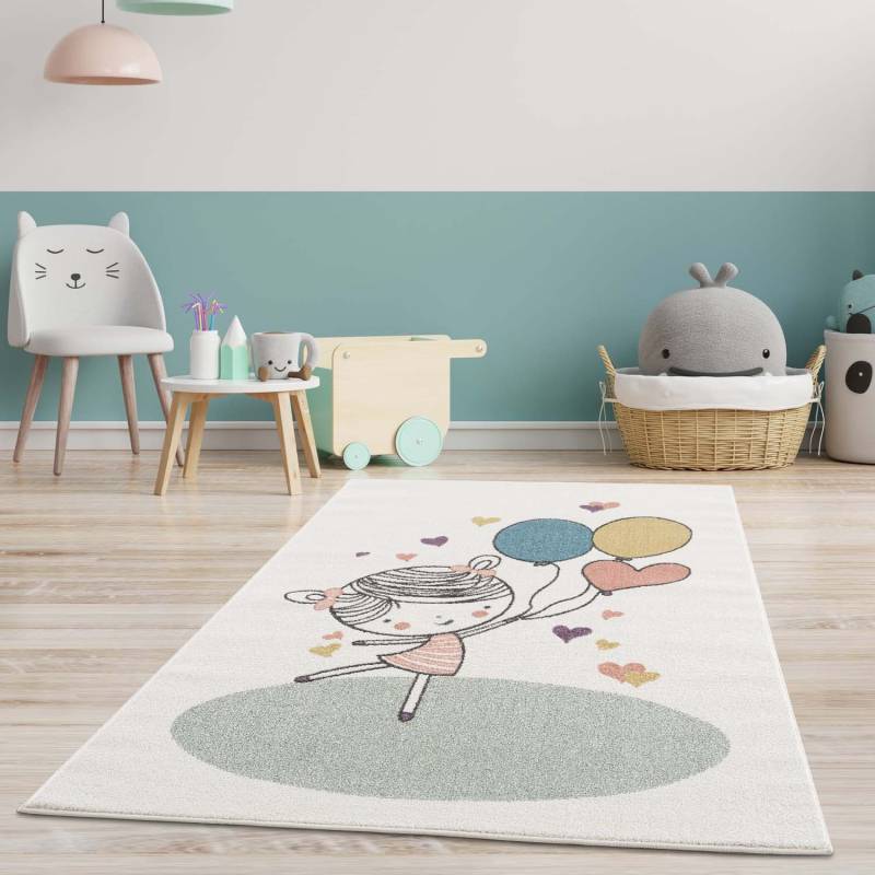 Carpet City Kinderteppich »Anime9393«, rechteckig, 11 mm Höhe, Spielteppich, Mädchen, Herzen, Ballon, Weicher Flor, Pflegeleicht von Carpet City