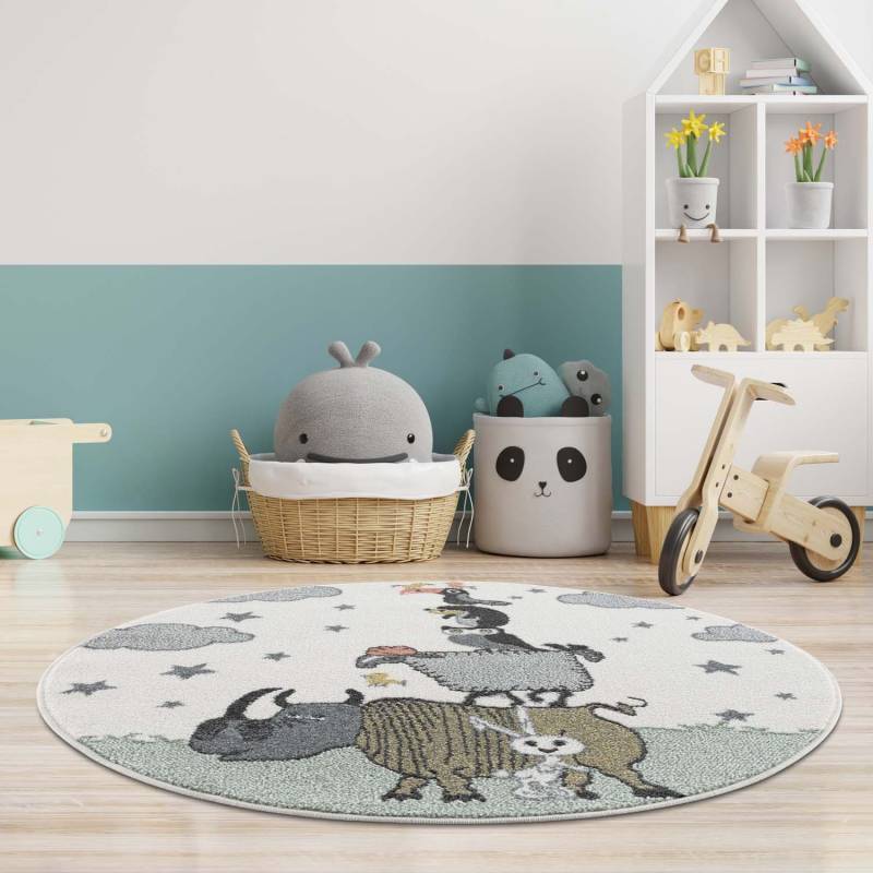 Carpet City Kinderteppich »Anime9394«, rund, 11 mm Höhe, Spielteppich mit Tieren, Weicher Flor, Pflegeleicht, Kinderzimmer von Carpet City