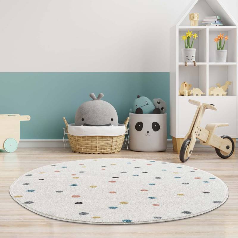 Carpet City Kinderteppich »Anime9396«, rund, 11 mm Höhe, Spielteppich, Bunte Punkte, Weicher Flor, Pflegeleicht, Kinderzimmer von Carpet City