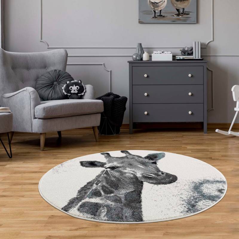 Carpet City Kinderteppich »Savanna 9370«, rund, 11 mm Höhe, Spielteppich, Teppich, Giraffe, Creme/ Grau, Kurzflor von Carpet City