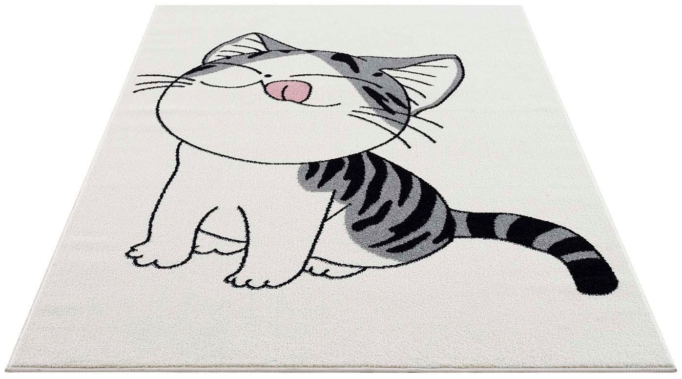 Carpet City Kinderteppich »Savanna 9373«, rechteckig, 11 mm Höhe, Spielteppich, Teppich, Katze, Creme/ Grau, für Kinderzimmer, Kurzflor von Carpet City