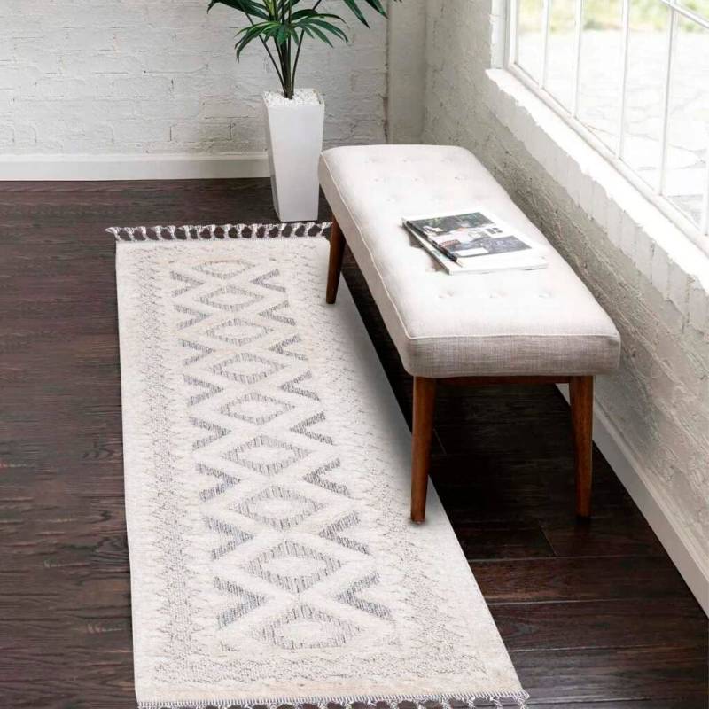 Carpet City Hochflor-Teppich »Valencia 730«, rechteckig, 20 mm Höhe, Läufer, Boho-Stil, 3D-Effekt, Relief, Hoch-Tief-Struktur, mit Fransen von Carpet City