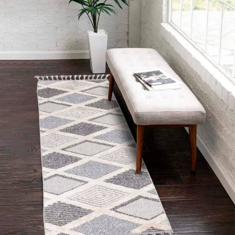Carpet City Hochflor-Teppich »Valencia 731«, rechteckig, 20 mm Höhe, Läufer, Boho-Stil, 3D-Effekt, Raute, Hoch-Tief-Struktur, mit Fransen von Carpet City