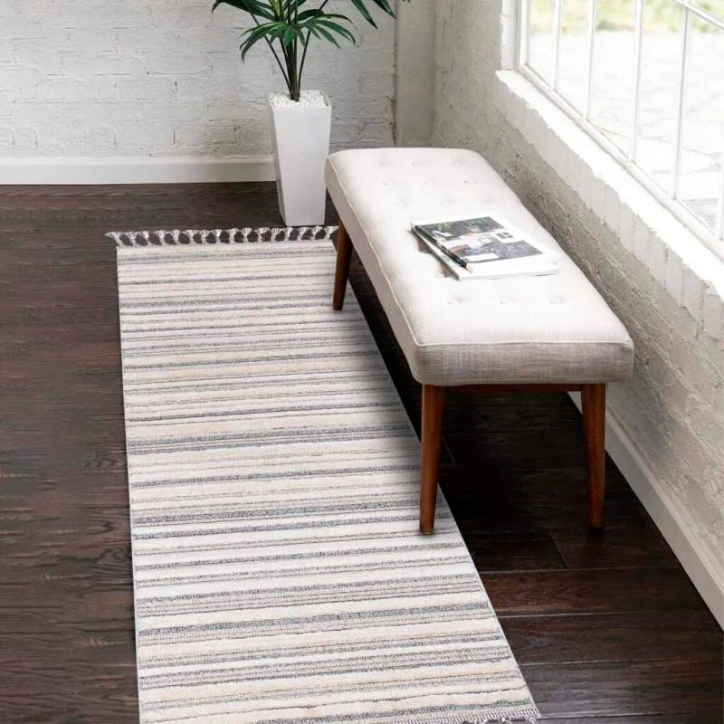Carpet City Hochflor-Teppich »Valencia 807«, rechteckig, 20 mm Höhe, Läufer, Boho-Stil, 3D-Effekt, Streifen, Hoch-Tief-Struktur, Fransen von Carpet City