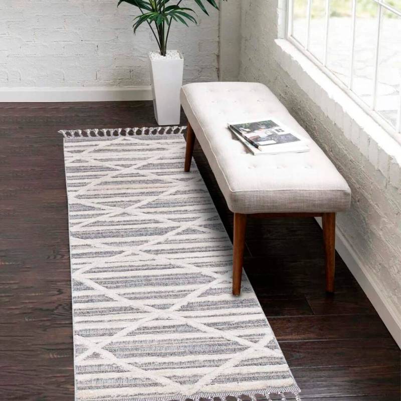Carpet City Hochflor-Teppich »Valencia 810«, rechteckig, 20 mm Höhe, Läufer, Boho-Stil, 3D-Effekt, Raute, Hoch-Tief-Struktur, mit Fransen von Carpet City