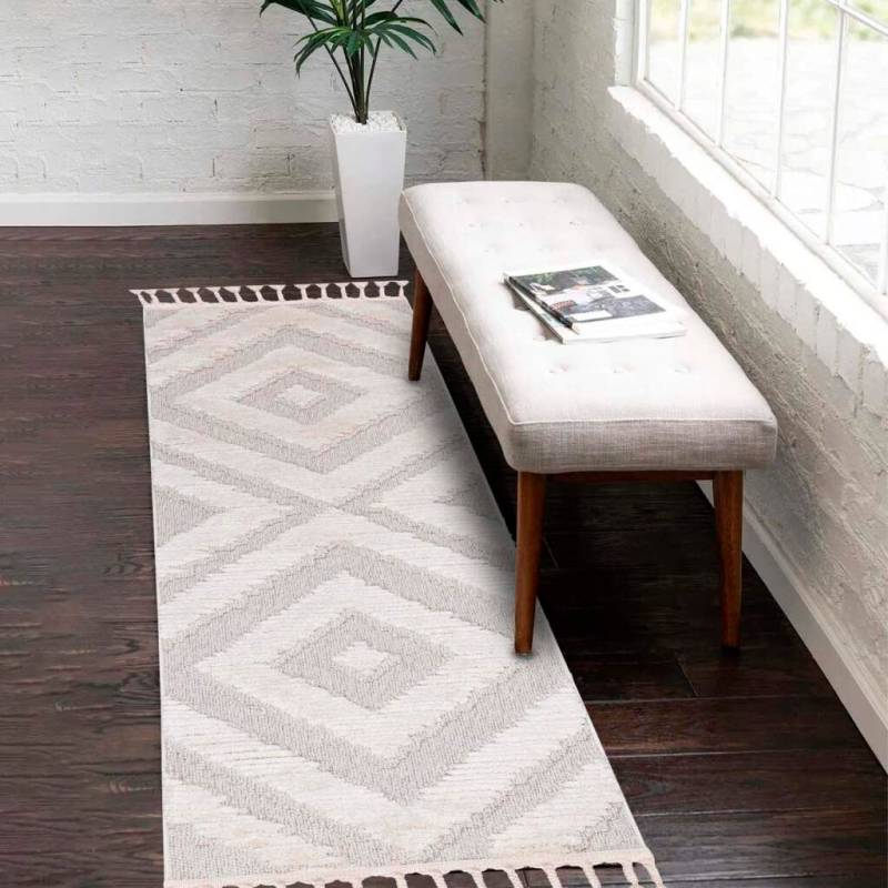 Carpet City Hochflor-Teppich »Valencia 813«, rechteckig, 20 mm Höhe, Läufer, Boho-Stil, 3D-Effekt, Raute, Hoch-Tief-Struktur, mit Fransen von Carpet City