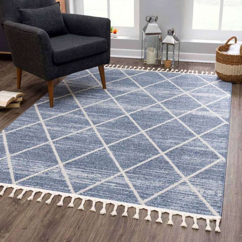 Carpet City Teppich »Art 2646«, rechteckig, 7 mm Höhe, Läufer, Kurzflor, mit Kettfäden, Rauten-Optik, Fransen von Carpet City