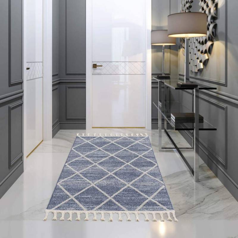 Carpet City Teppich »Art 2646«, rechteckig, 7 mm Höhe, Läufer, Kurzflor, mit Kettfäden, Rauten-Optik, Fransen von Carpet City