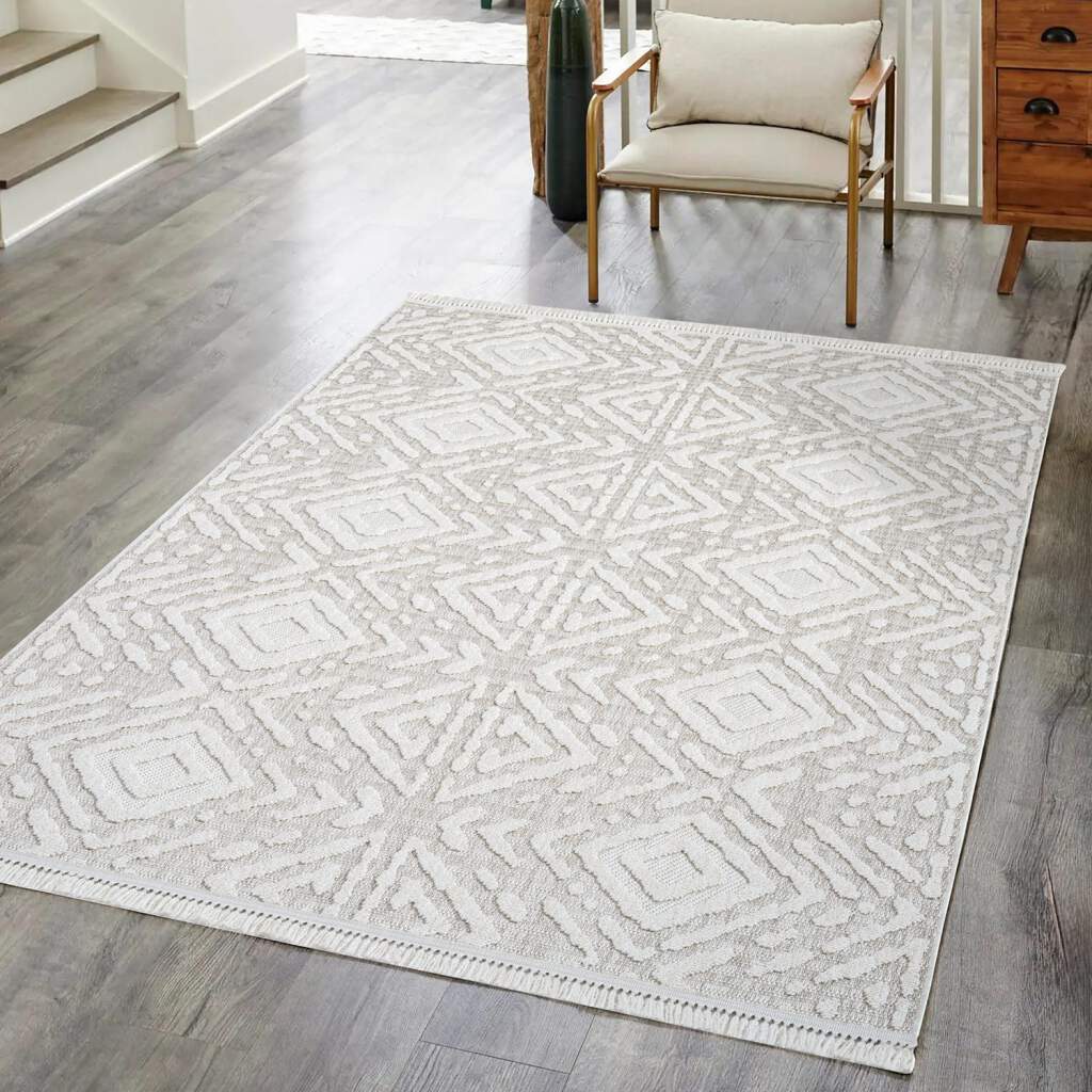 Carpet City Teppich »CLASICO 8926«, rechteckig, 11 mm Höhe, Läufer, Kurzflor, Hochtief-Muster, Boho, Fransen, Wohnzimmer von Carpet City