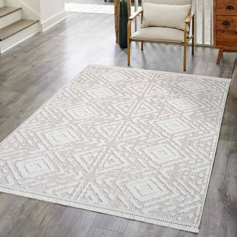 Carpet City Teppich »CLASICO 8926«, rechteckig, 11 mm Höhe, Läufer, Kurzflor, Hochtief-Muster, Boho, Fransen, Wohnzimmer von Carpet City