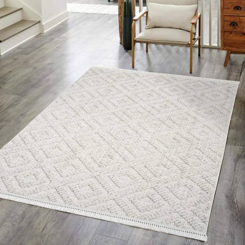 Carpet City Teppich »CLASICO 8927«, rechteckig, 11 mm Höhe, Läufer, Kurzflor, Hochtief-Muster, Boho, Fransen, Wohnzimmer von Carpet City