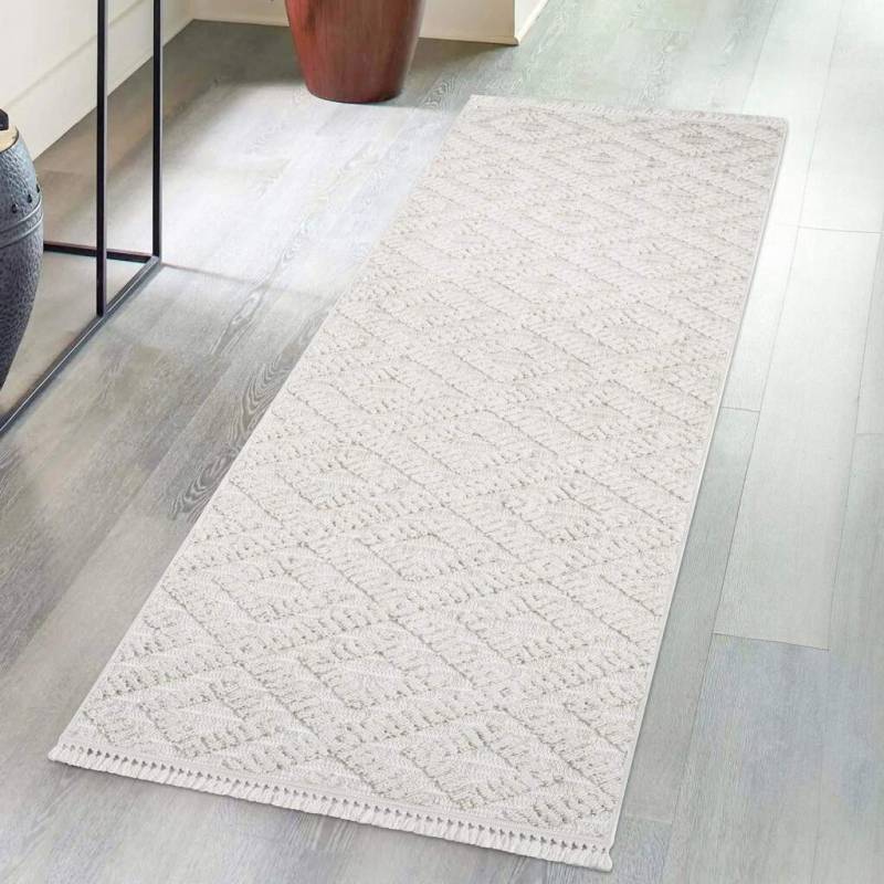 Carpet City Teppich »CLASICO 8927«, rechteckig, 11 mm Höhe, Läufer, Kurzflor, Hochtief-Muster, Boho, Fransen, Wohnzimmer von Carpet City