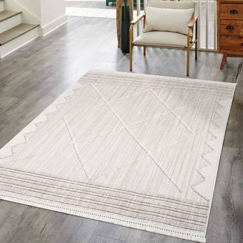 Carpet City Teppich »CLASICO 8931«, rechteckig, 11 mm Höhe, Läufer, Kurzflor, Hochtief-Muster, Boho, Fransen, Wohnzimmer von Carpet City