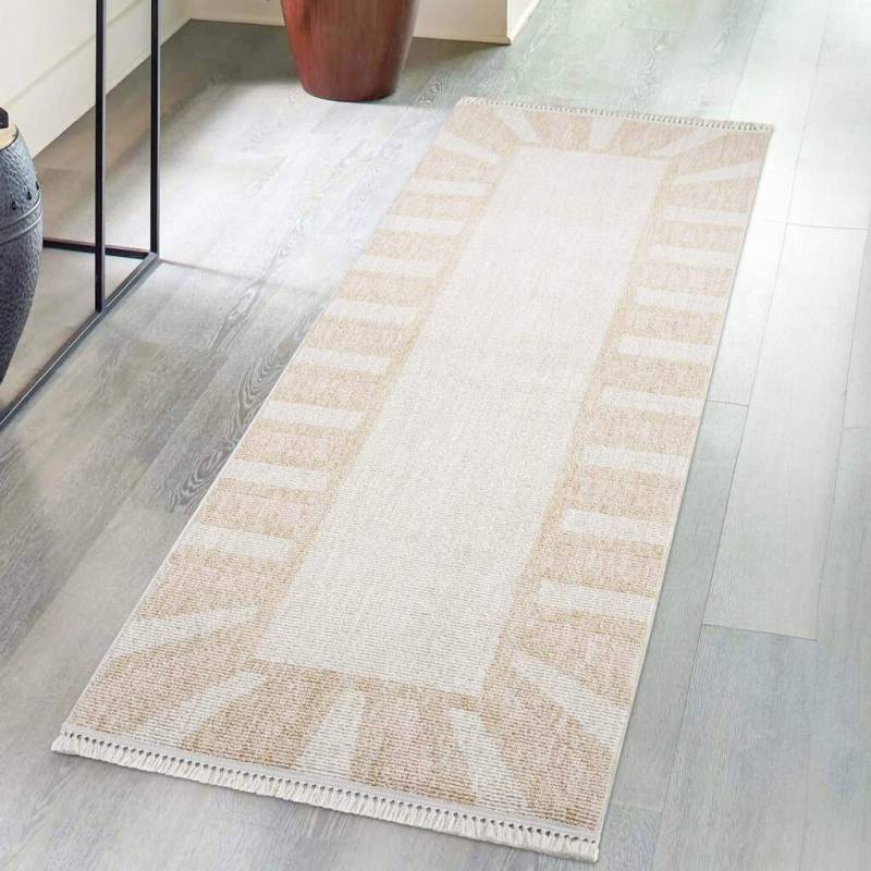 Carpet City Teppich »CLASICO 9152«, rechteckig, 11 mm Höhe, Läufer, Kurzflor, Hochtief-Muster, Boho, Fransen, Wohnzimmer von Carpet City