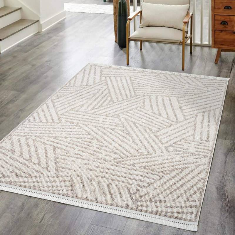 Carpet City Teppich »CLASICO 9161«, rechteckig, 11 mm Höhe, Läufer, Kurzflor, Hochtief-Muster, Boho, Fransen, Wohnzimmer von Carpet City