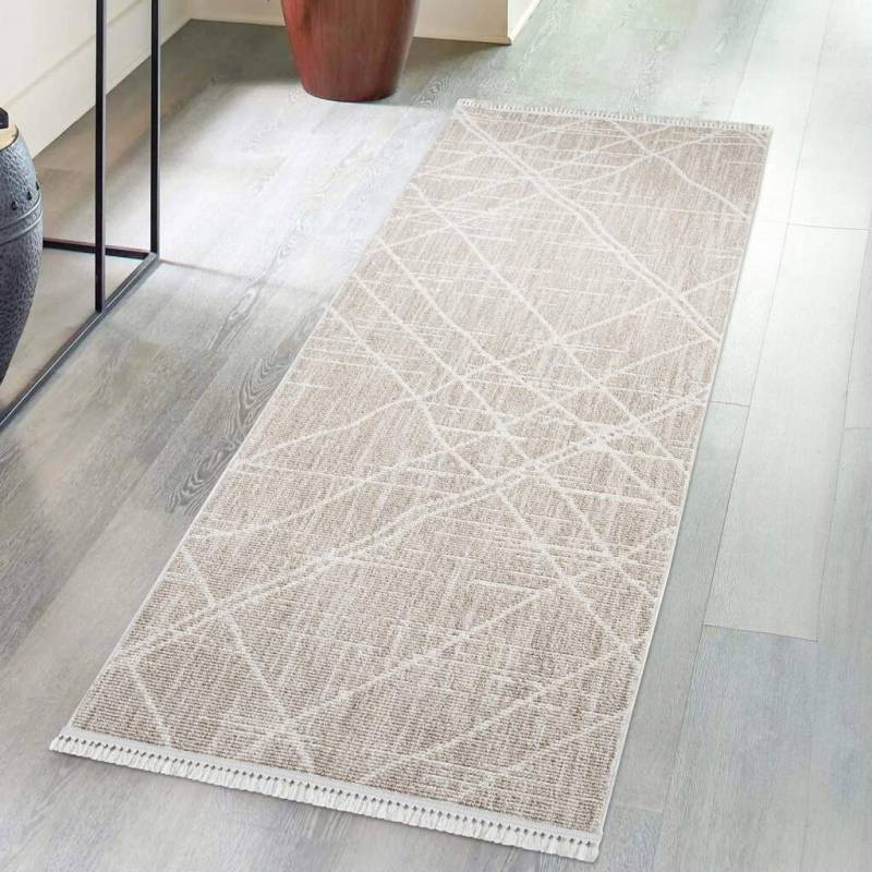 Carpet City Teppich »CLASICO 9162«, rechteckig, 11 mm Höhe, Läufer, Kurzflor, Hochtief-Muster, Boho, Fransen, Wohnzimmer von Carpet City