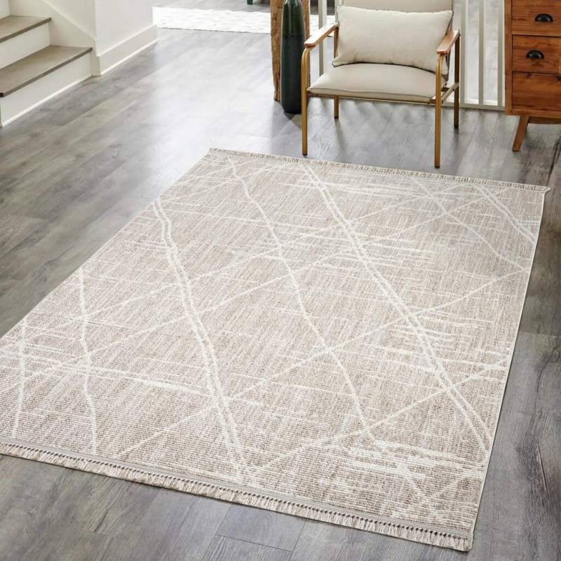 Carpet City Teppich »CLASICO 9162«, rechteckig, 11 mm Höhe, Läufer, Kurzflor, Hochtief-Muster, Boho, Fransen, Wohnzimmer von Carpet City